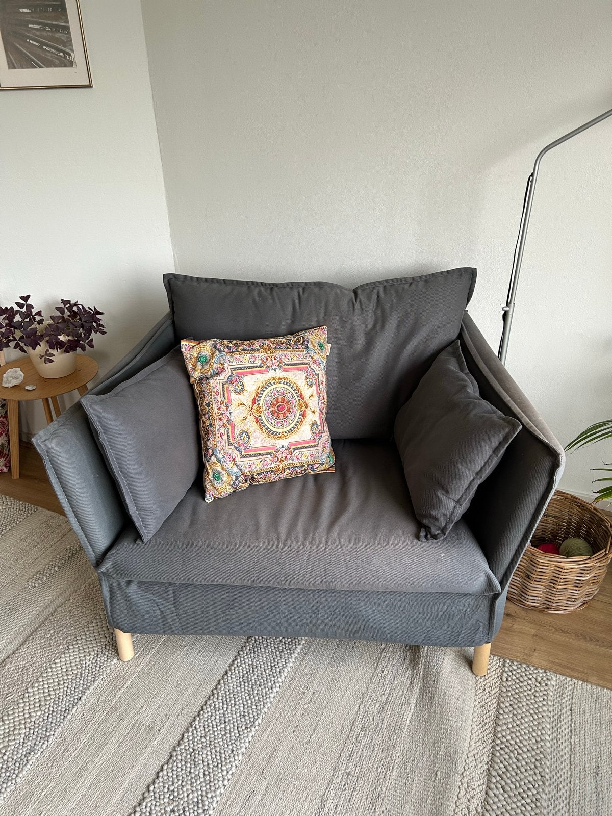Comfortabele grijze fauteuil, Ophalen, Gebruikt, Eenpersoons, 75 tot 100 cm