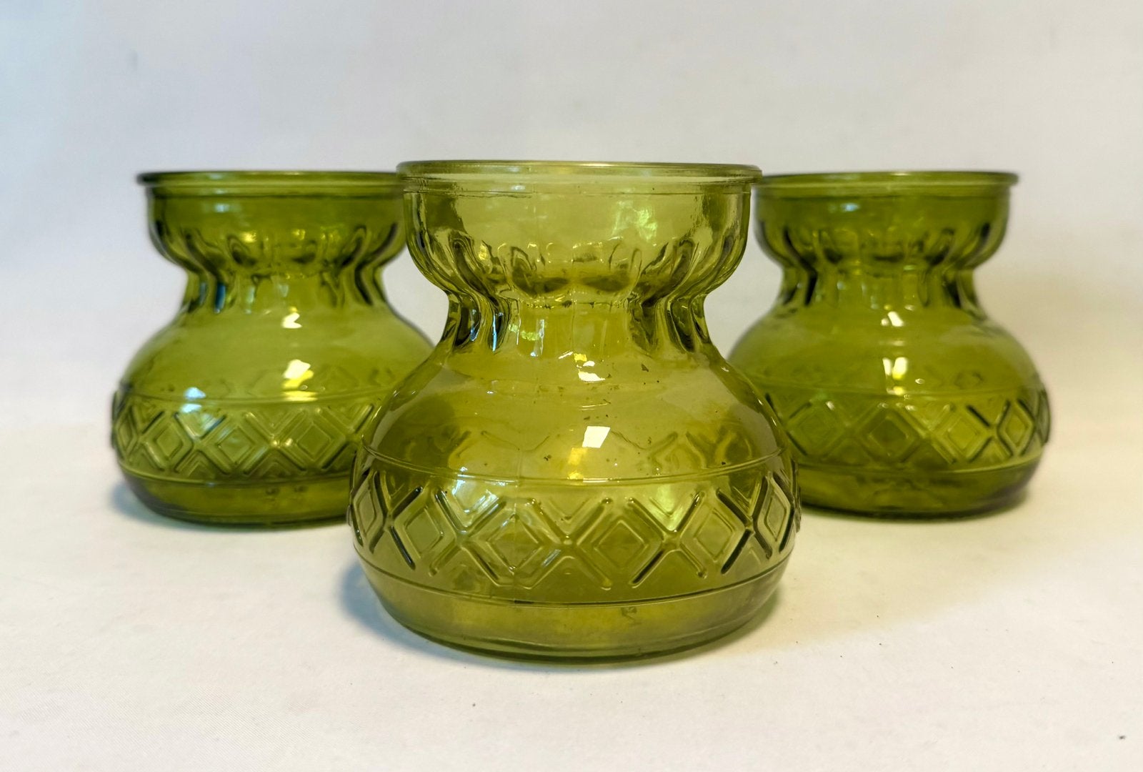 Hyacint vaasjes - sparkling design - set van 3 *vintage*, Ophalen of Verzenden, Groen, Glas
