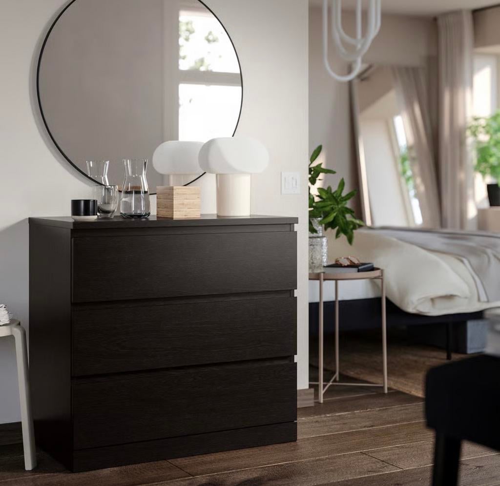 IKEA MALM Ladekast 3 lades zwartbruin 80x78 cm, Huis en Inrichting, Kasten | Ladekasten, Ophalen, Gebruikt, 50 tot 100 cm, 3 of 4 laden