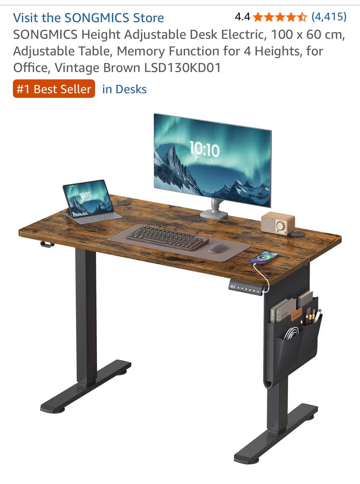 Nieuw SONGMICS Elektrisch Zit-sta Bureau 100x60cm, Ophalen, Zit-sta bureau, Elektrisch, Spaanplaat of MDF