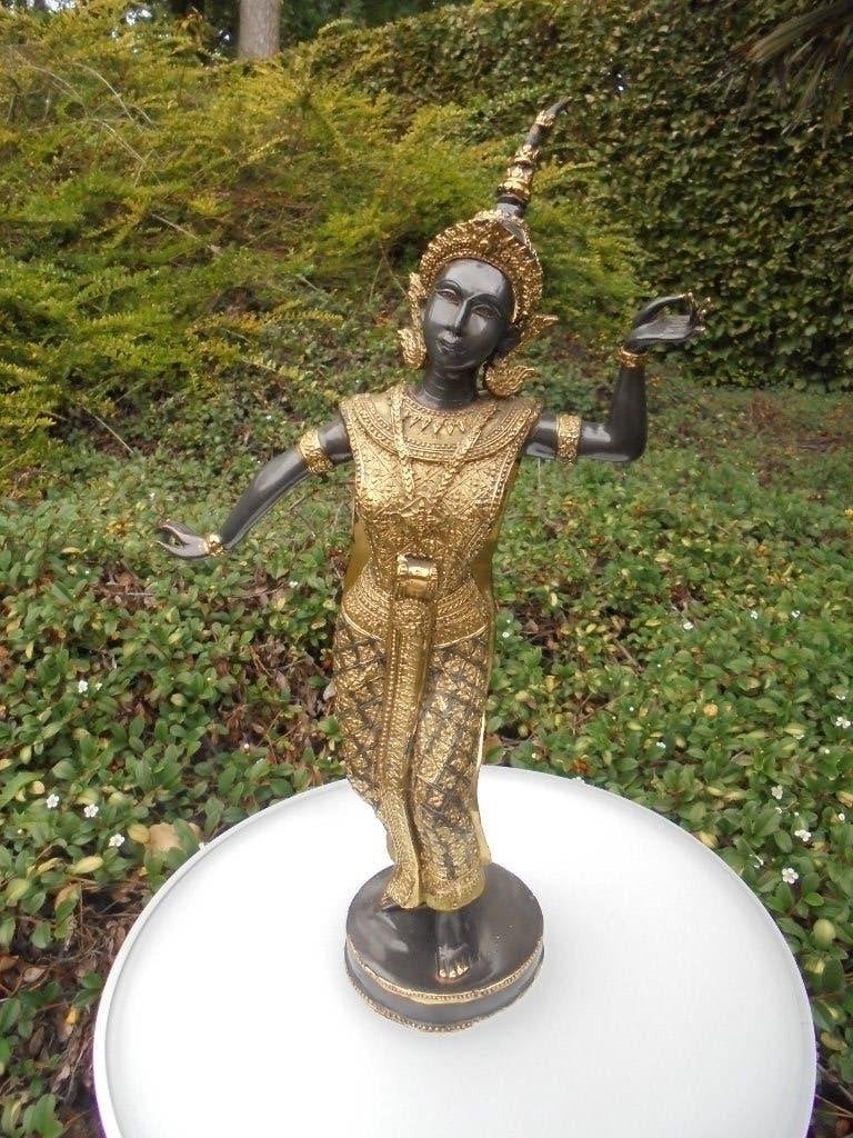 Prachtig bronzen Thais danseres beeld, 44 cm hoog, Gepatineerd, Ophalen of Verzenden, Brons, 20 - 50 cm