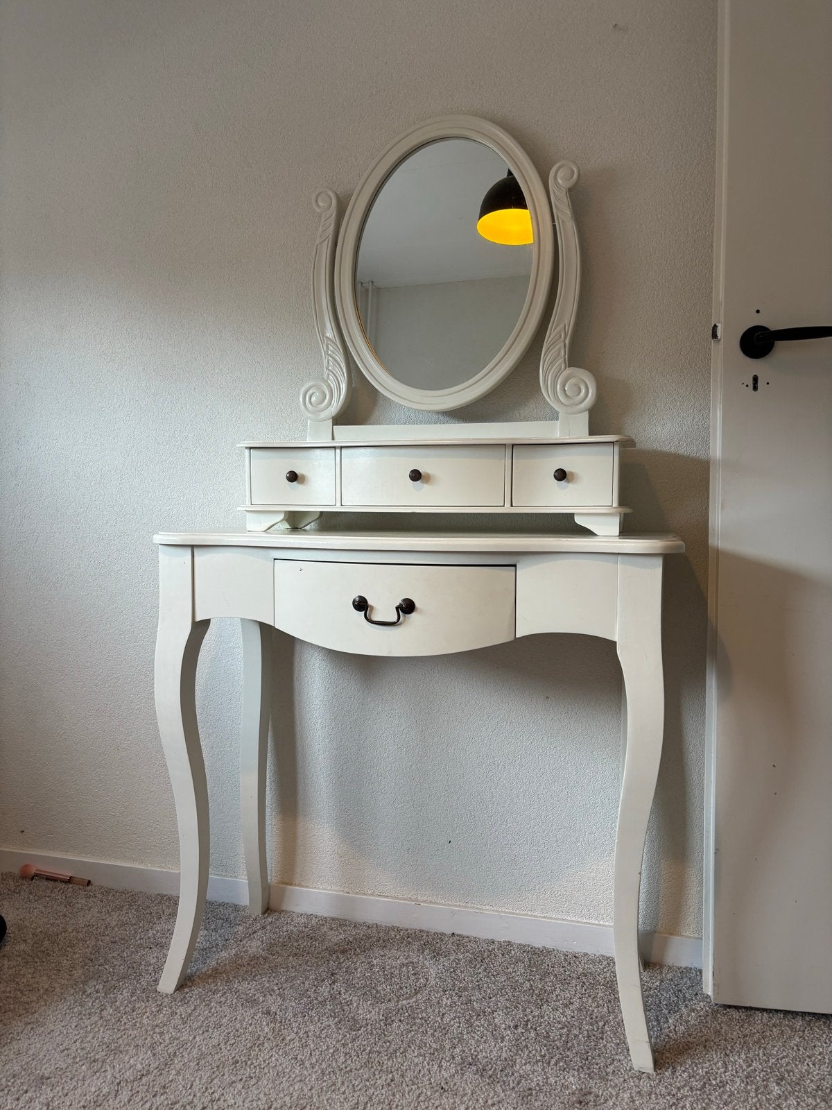 Witte kaptafel met spiegel en lades, Gebruikt, 150 tot 200 cm, Hout, 50 tot 100 cm