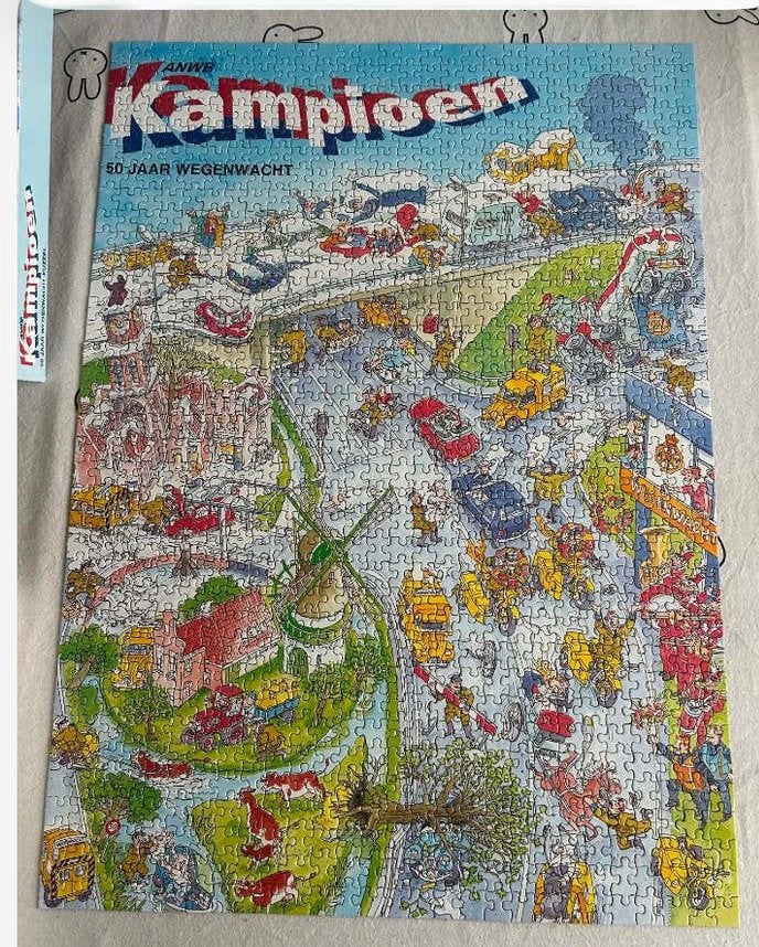 Puzzel ANWB  50 Jaar Wegenwacht 1000 stukjes met poster., Hobby en Vrije tijd, Denksport en Puzzels, Ophalen of Verzenden, 500 t/m 1500 stukjes