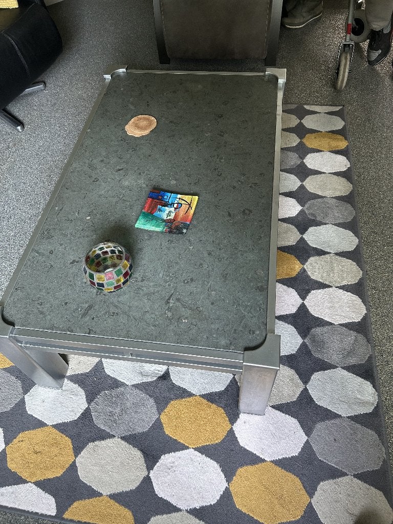 Salon + bijzettafel RVS en marmer, Ophalen, Overige materialen, Gebruikt, 50 tot 100 cm