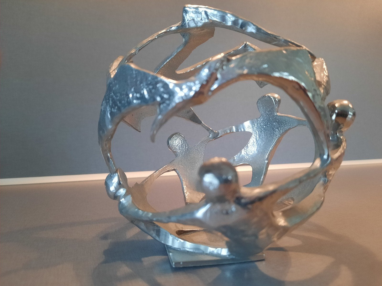 Zilvertin kunstwerk 'Wereld Team' - 12 cm hoog, Ophalen of Verzenden