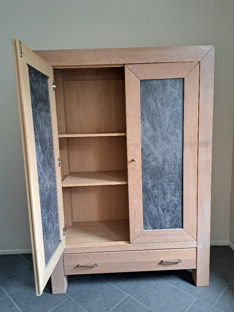 Eiken Vitrine kast, Ophalen, Eikenhout, 50 tot 100 cm, Eiken massief