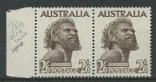 AUSTRALIE 1952-65 2/6sh. Sepia op wit papier Aboriginal, Verzenden, Postfris