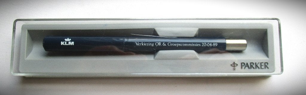 Parker Pen KLM OR & Groepscommissies 20-04-89~originele doos, Ophalen of Verzenden, Zo goed als nieuw, Overige typen