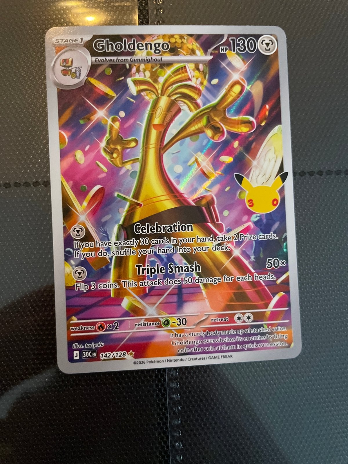 Gholdengo 142/128 Celebrations Pokémon Kaart, Ophalen of Verzenden, Zo goed als nieuw, Losse kaart