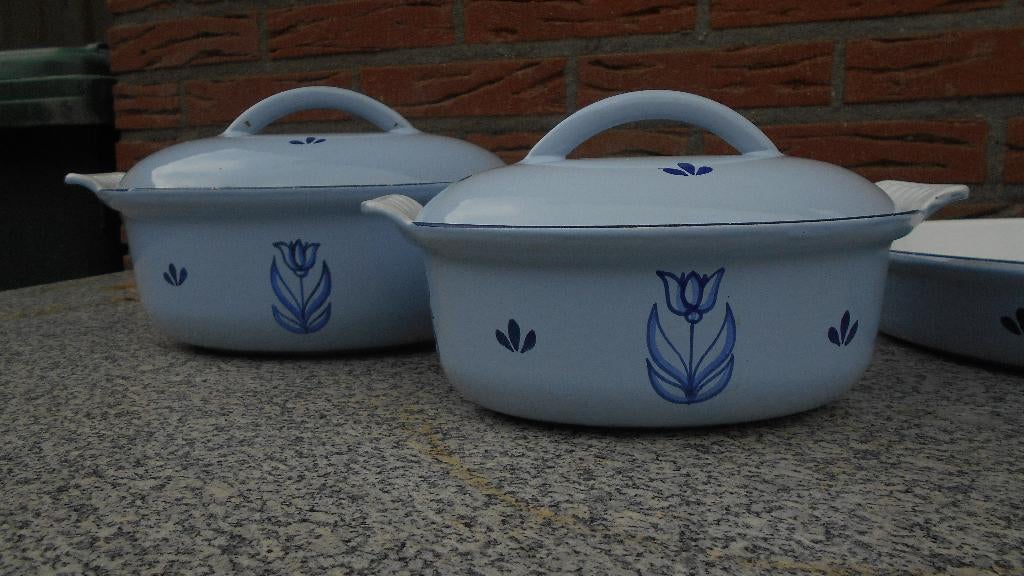 1X DRU gietijzer email dekschaal pan tulp lelie blauw TOP, Ophalen of Verzenden