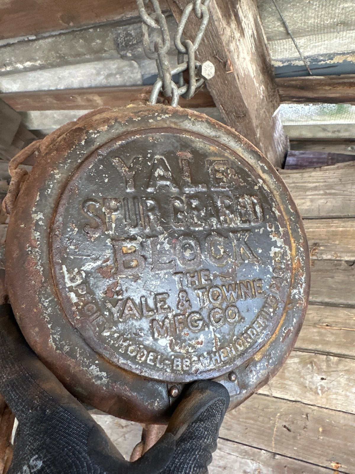 Antieke Yale Spur Geared Block takel met ketting, Ophalen of Verzenden, Gebruikt