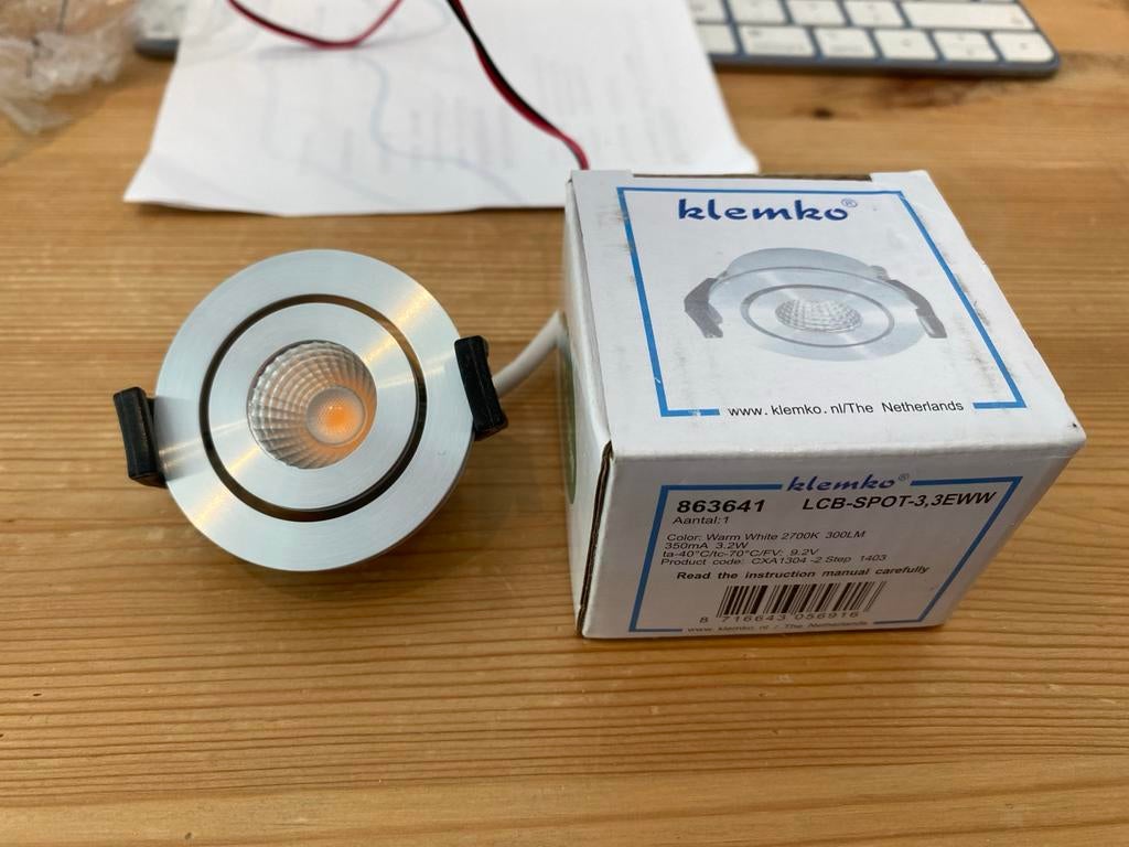 Klemko Inbouwspot 863641 LCB-SPOT-3.3EWW LED Warm Wit, Ophalen, Metaal of Aluminium, Nieuw, Led
