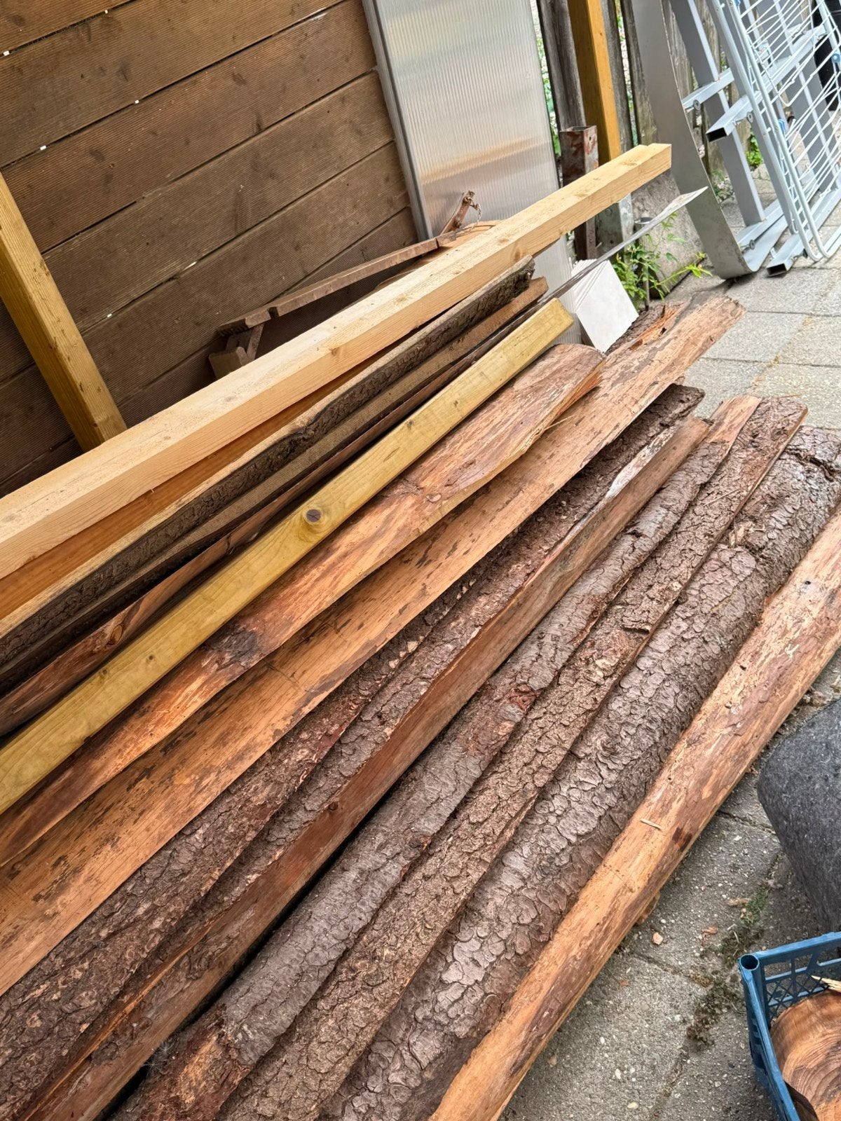 Diverse partij hout: planken en balken, Doe-het-zelf en Verbouw, Hout en Planken, Ophalen, Gebruikt, Balk, Overige houtsoorten