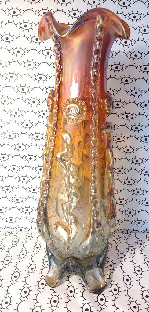 Carnival glas vaas vintage, Antiek en Kunst, Kunst | Designobjecten, Glas, Meerkleurig, Vaas, Handgemaakt