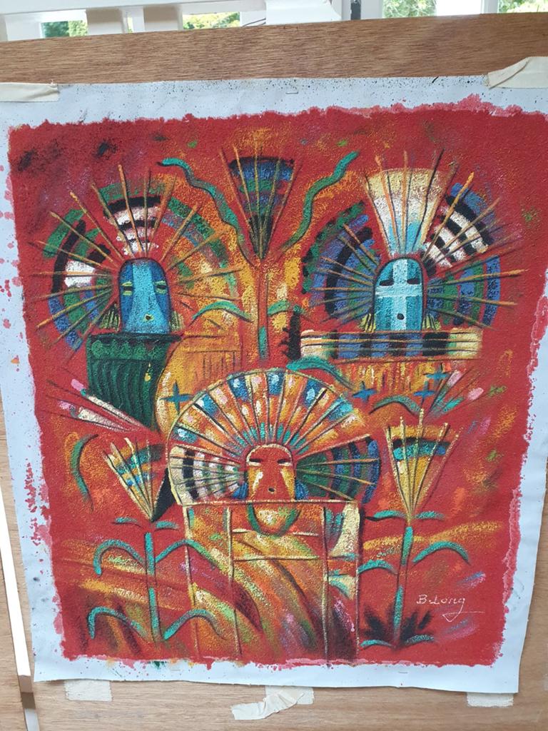 Uniek zandschilderij van B. Long - 62x50 cm, Antiek en Kunst, Kunst | Schilderijen | Modern, Ophalen of Verzenden