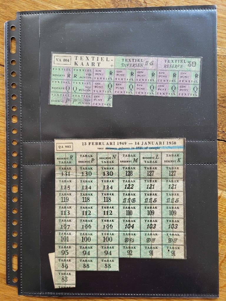 Distributiebonnen 1949 Textiel Tabak Vlees, Verzamelen, Militaria | Tweede Wereldoorlog, Ophalen of Verzenden, Overige soorten