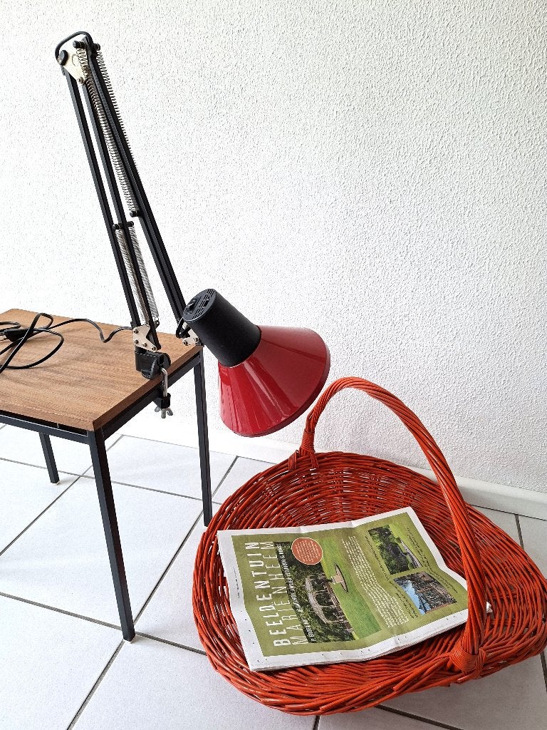 vintage architectenlamp- bureaulamp  - leeslamp (rood/zwart), Bureaulamp, Overige merken, Vintage, 80 cm