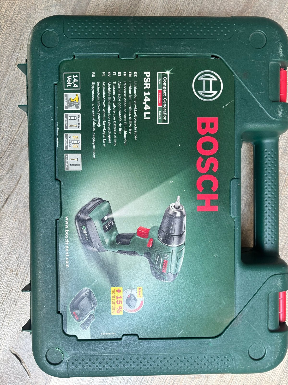 Bosch PSR 14,4 LI Accuboormachine met koffer en lader, Variabele snelheid, Ophalen of Verzenden, Minder dan 400 watt, Zo goed als nieuw
