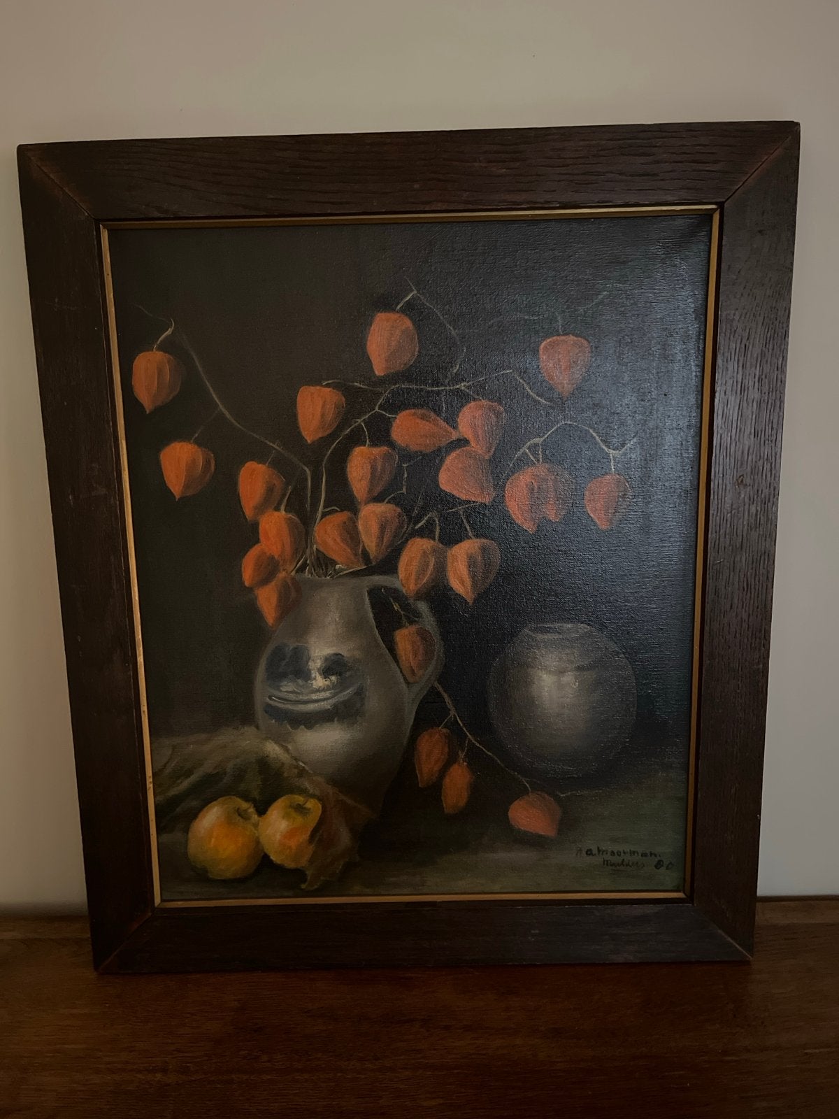 Schilderij met Lampionplant en Stilleven, Ophalen, Doek, Realistisch, Stilleven