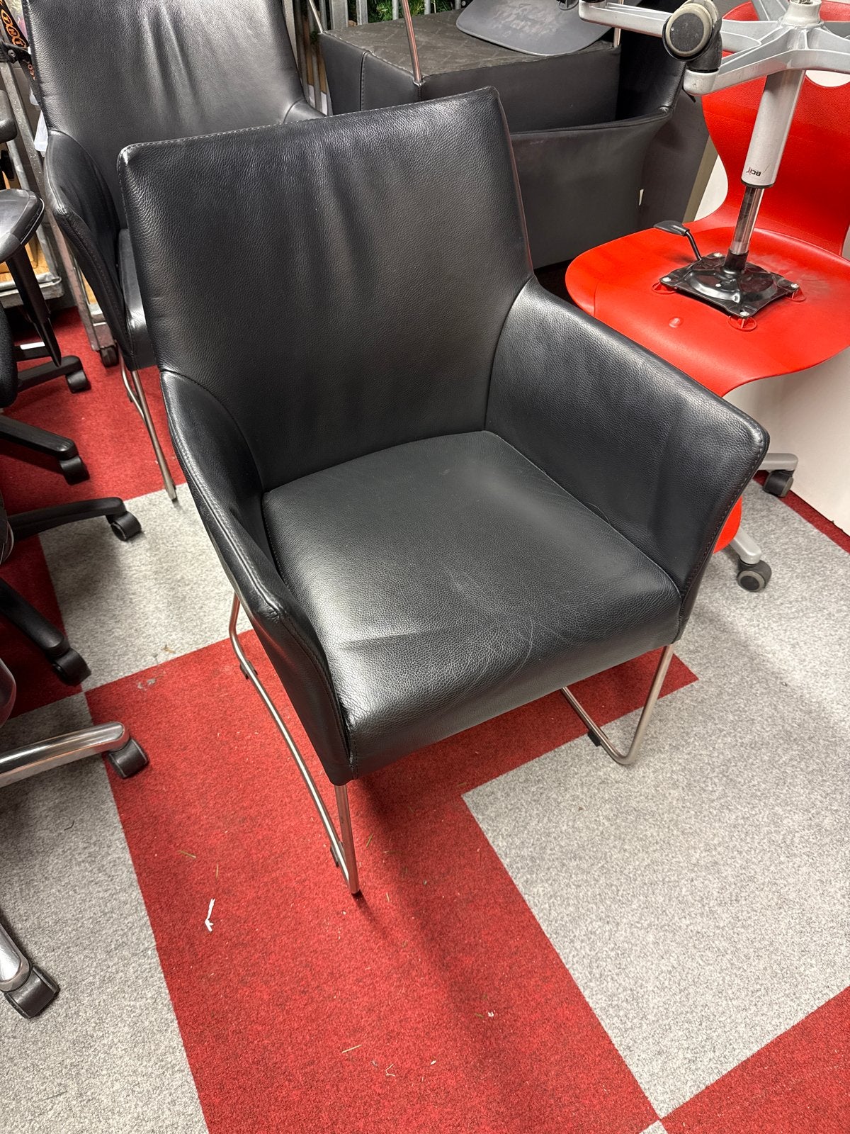 Bert Plantagie stoelen - 6 stuks, zwart leer, Ophalen, Gebruikt, Zwart, Leer