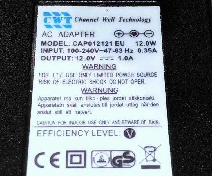 CWT CAP012121 12V 1A Adapter D-Link Uniden Bearcat BC-180XLT, Ophalen of Verzenden, Zo goed als nieuw
