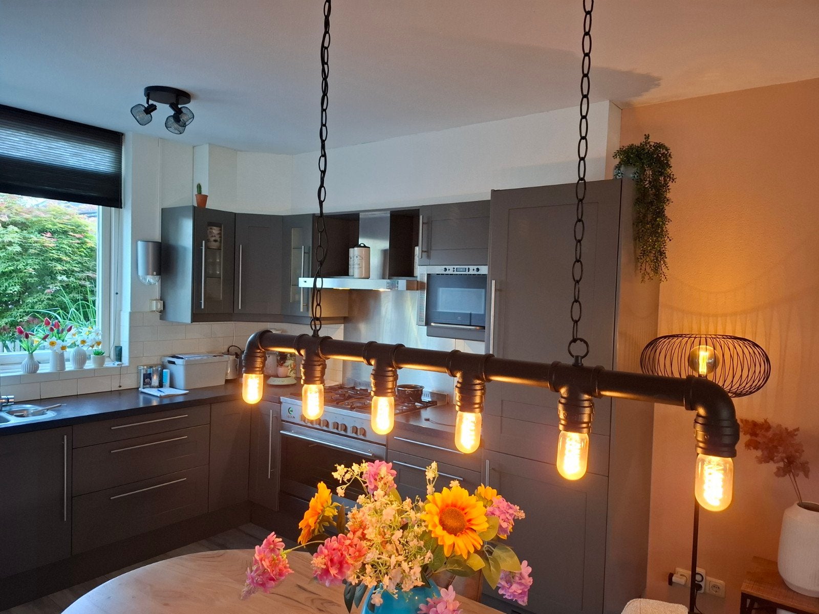 Industriële hanglamp met 6 Edison lampen, Huis en Inrichting, Lampen | Hanglampen, Gebruikt, Industrieel, Modern, Ophalen of Verzenden
