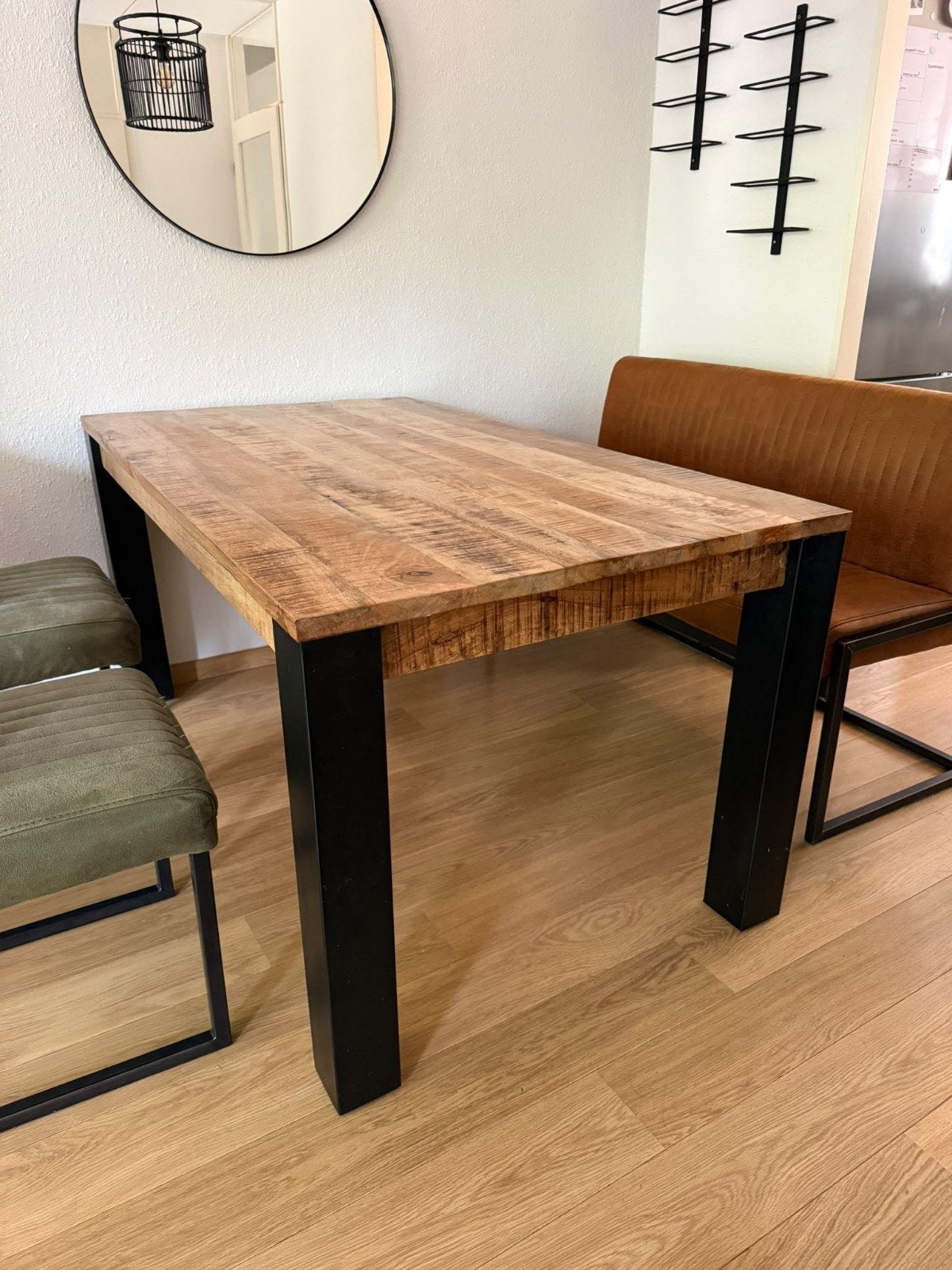 Eettafel met bank en stoelen - Industrieel design, Gebruikt, 50 tot 100 cm, Vijf personen of meer, 150 tot 200 cm