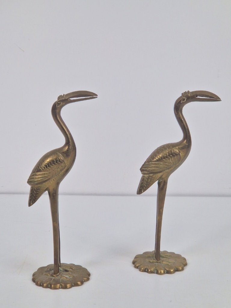 2 vintage messing flamingo kraanvogel design 1970 regency, Vintage, Gebruikt, Ophalen of Verzenden, Goud