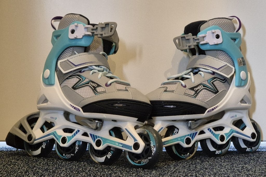 Oxelo inline skates maat 32-35 ABEC 3-lagers 70mm wielen, Verstelbaar, Kinderen, Zo goed als nieuw, Inline skates 4 wielen
