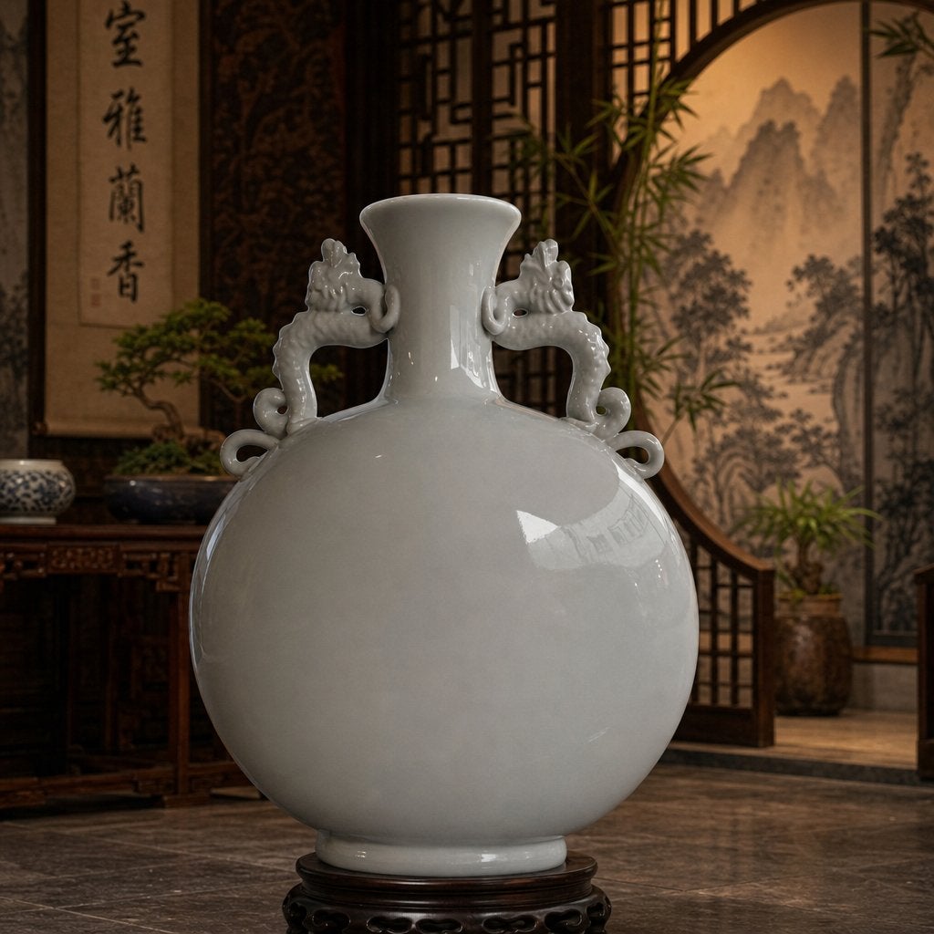 Eichholtz Chinese Vaas met Drakenhandvatten 60cm  Porselein, Ophalen of Verzenden