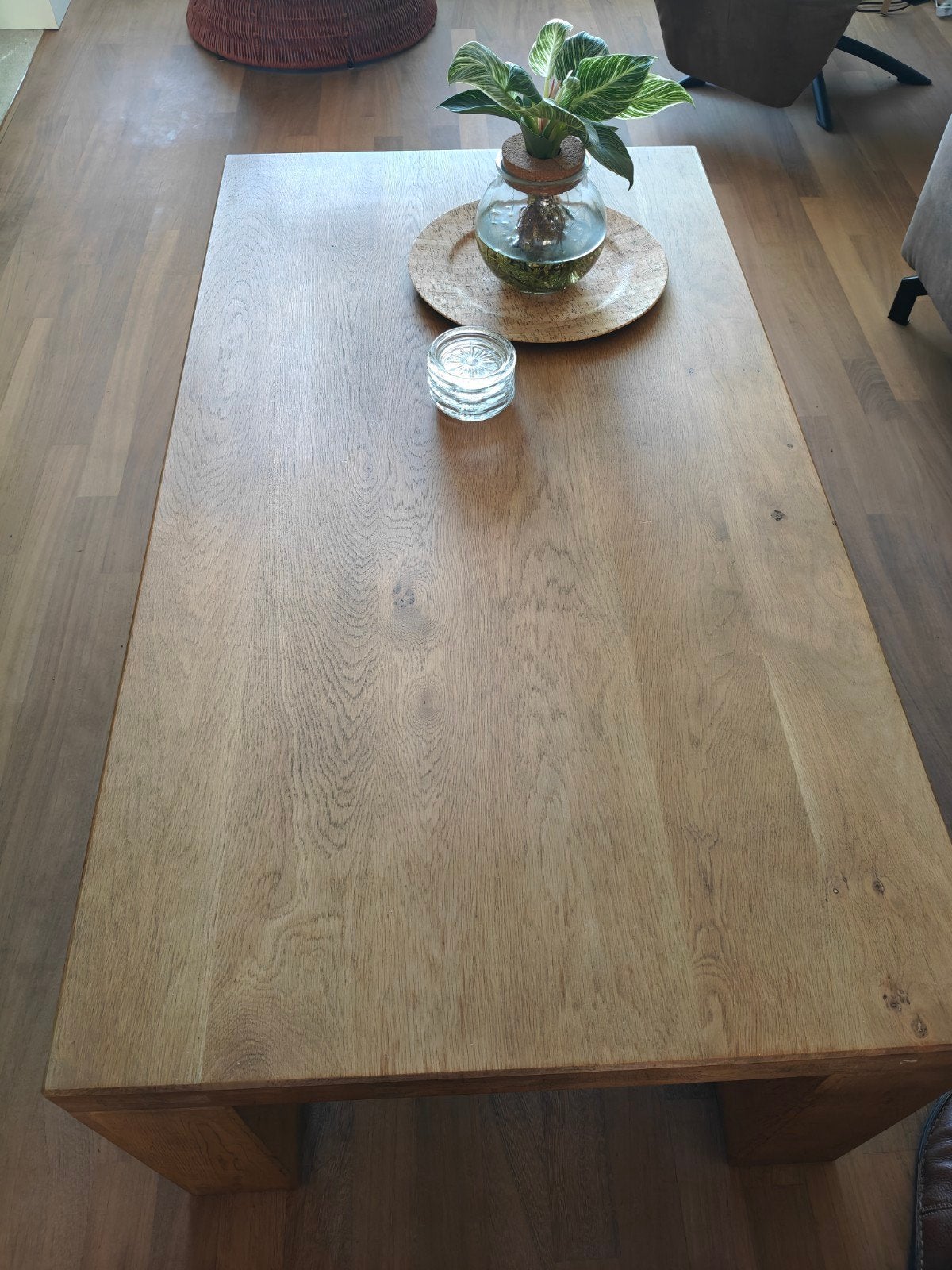 Massief licht eiken salontafel 128x70x47 cm, Ophalen, 100 tot 150 cm, Eikenhout, 50 tot 100 cm