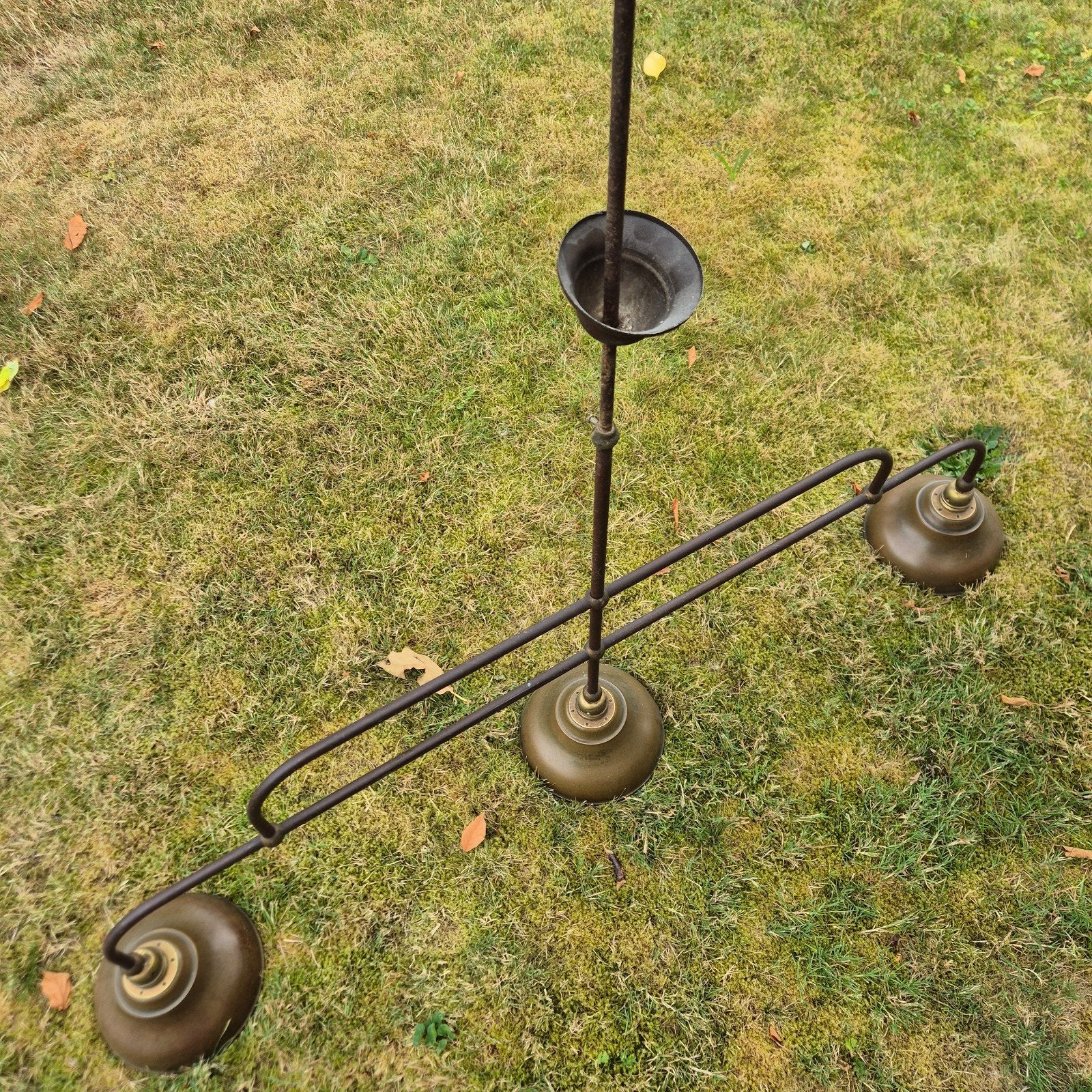 Vintage koperen hanglamp met 3 kelken 140h x 135 br, Ophalen, Gebruikt, E27 (groot), Vintage, Industrieel, Klassiek
