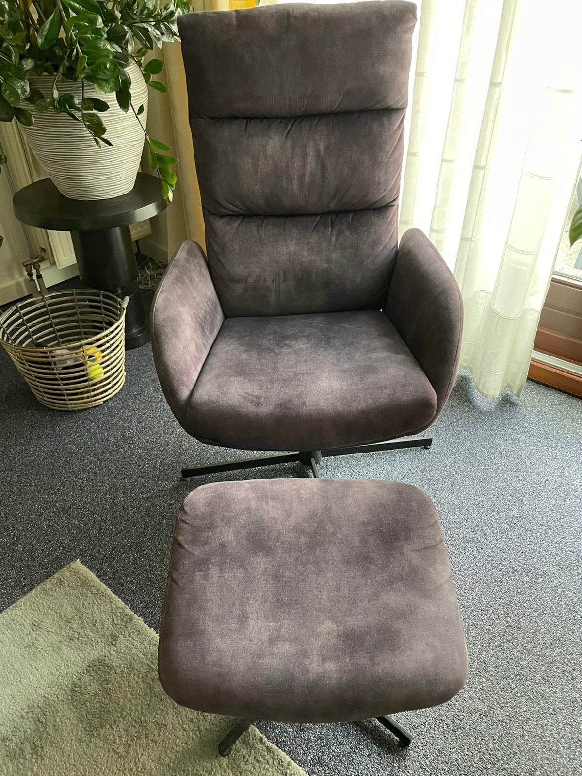 Relax fauteuil 2x met voetenbankje, Ophalen, Gebruikt, Minder dan 75 cm, Stof