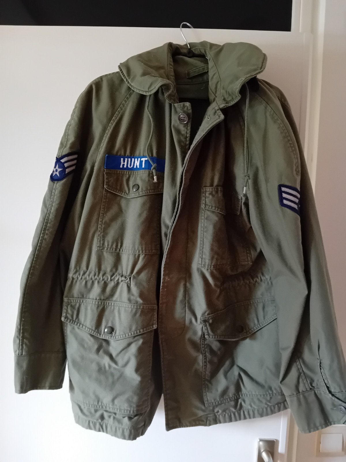 Vintage Legerjas - Groen met 'HUNT' patch, Onbekend, Overige maten, Ophalen of Verzenden, Gedragen