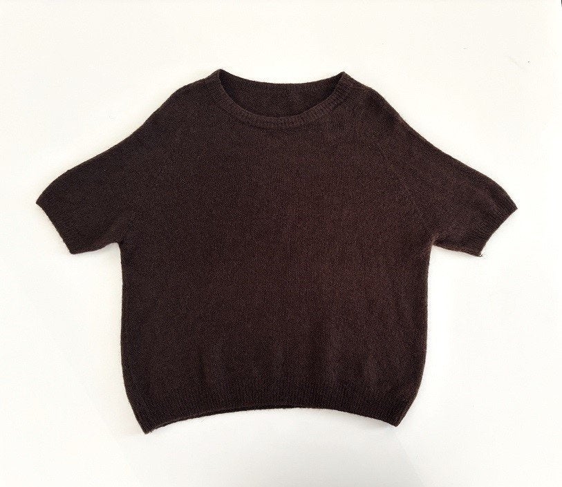 NIEUW! Fijngebreide wol mix dames trui korte mouwen bruin, Maat 38/40 (M), Bruin, Verzenden, Nieuw