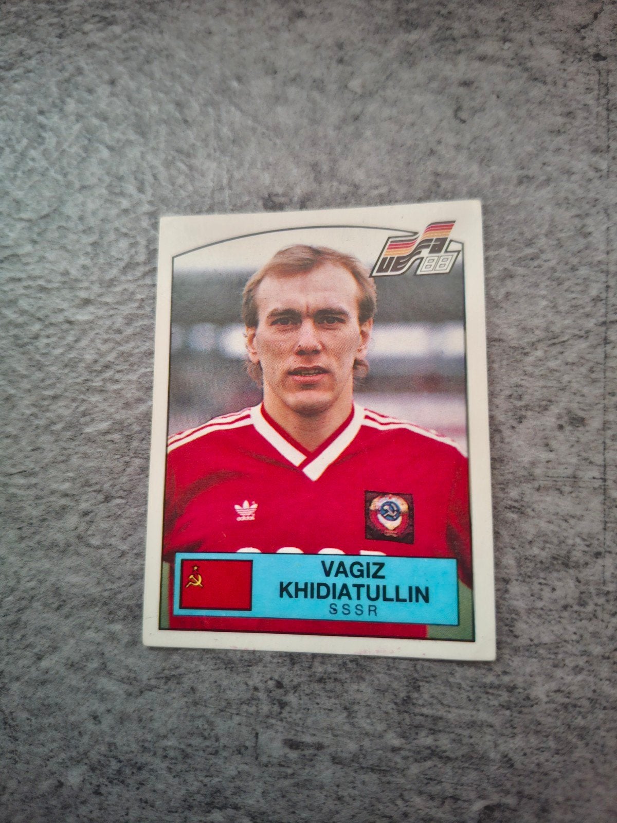 Panini sticker Euro 88 Duitsland. Vagiz Khidiatullin SSSR., Ophalen of Verzenden, Zo goed als nieuw, Sticker