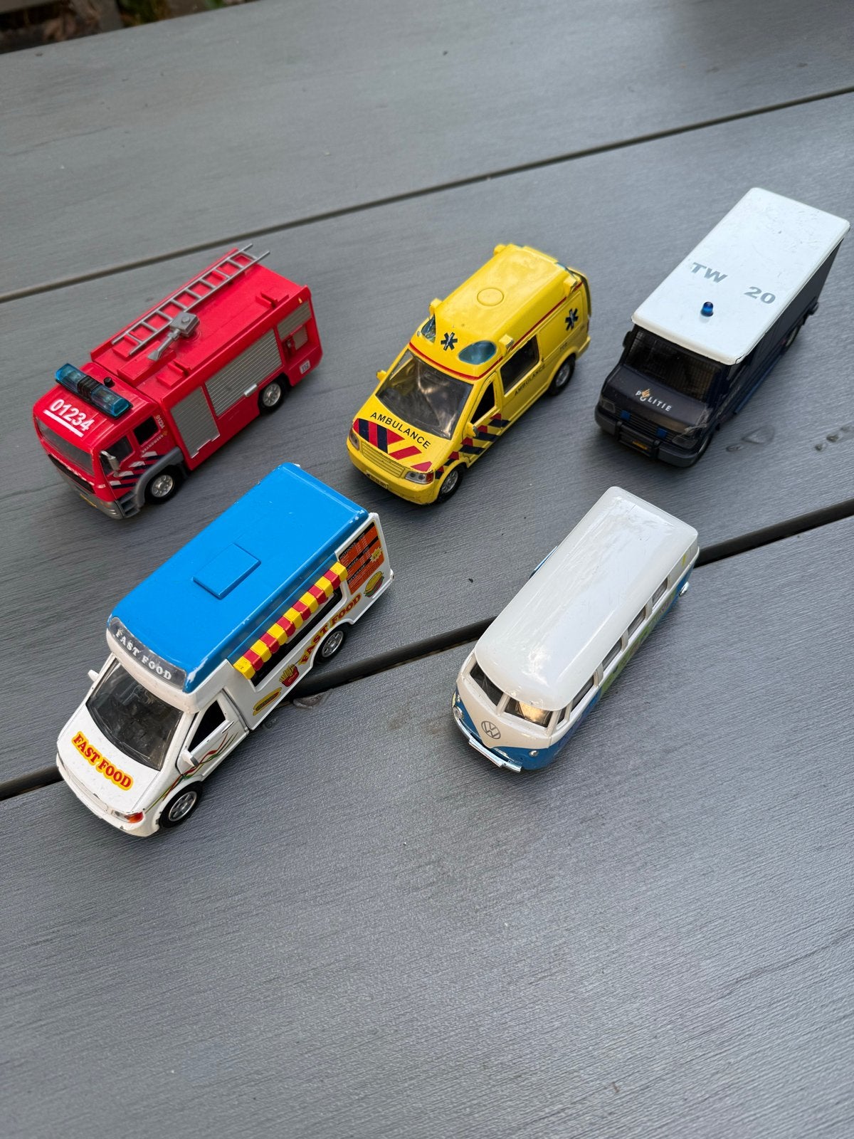 Set van 5 speelgoedvoertuigen: brandweer, ambulance, politie, Ophalen of Verzenden, Gebruikt