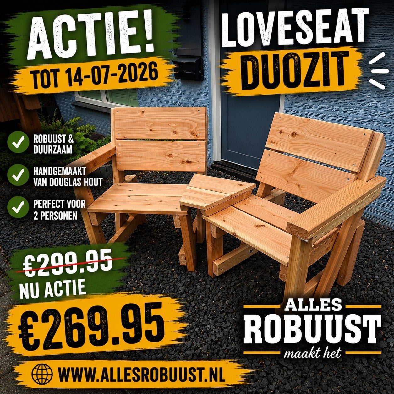 Duozit Loveseat Tete-a-Tete van Duurzaam Douglas, Ophalen of Verzenden, Nieuw, Hout