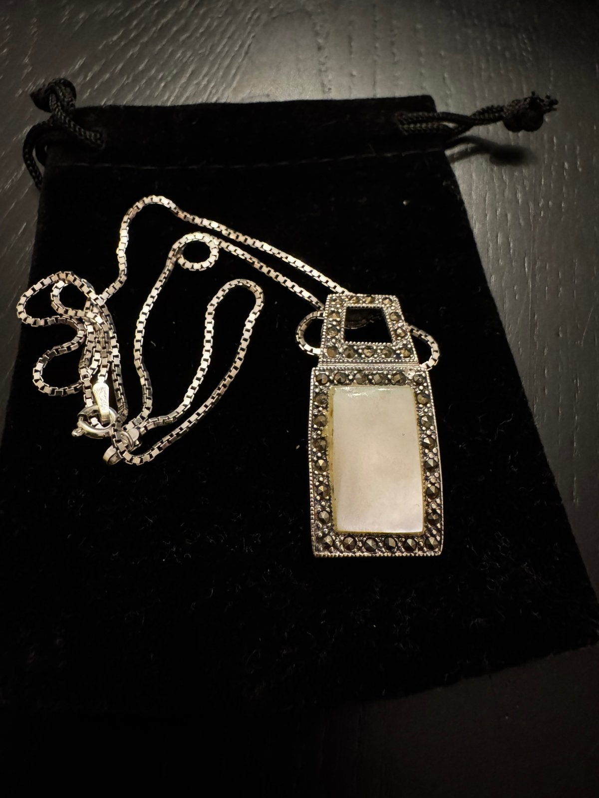 Zilveren Art Deco Ketting 45,5 cm, Parelmoer & Markasiet 925, Ophalen of Verzenden, Zilver