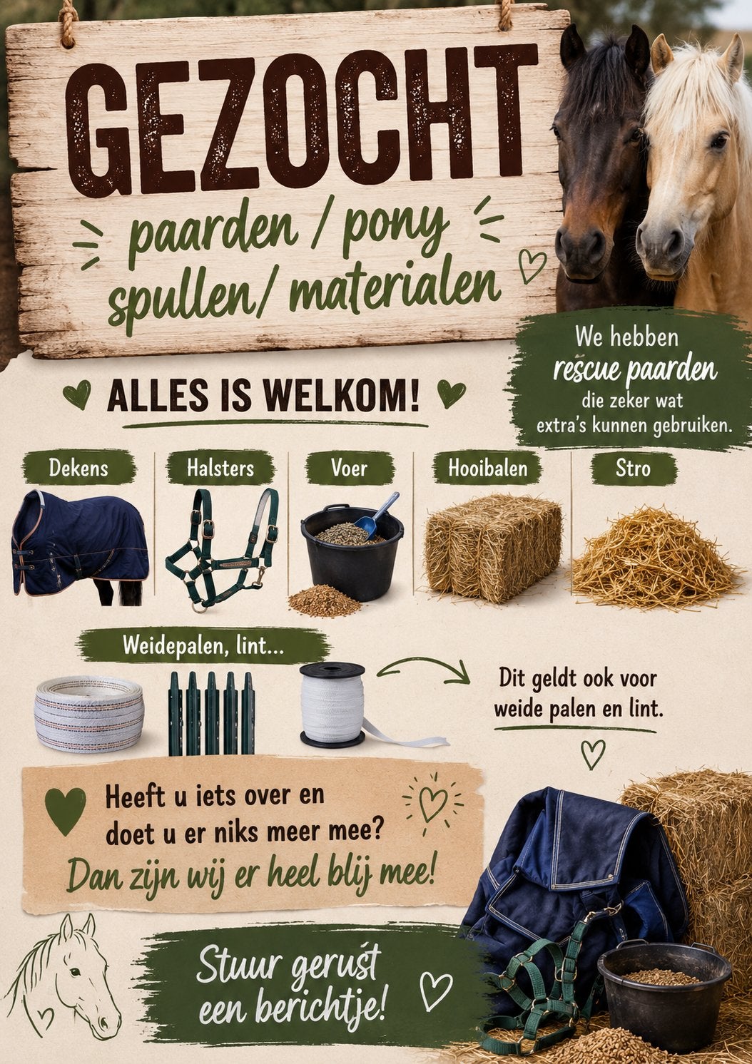 Gezocht paarden/pony spullen materialen / hooi /voer, Ophalen, Vee