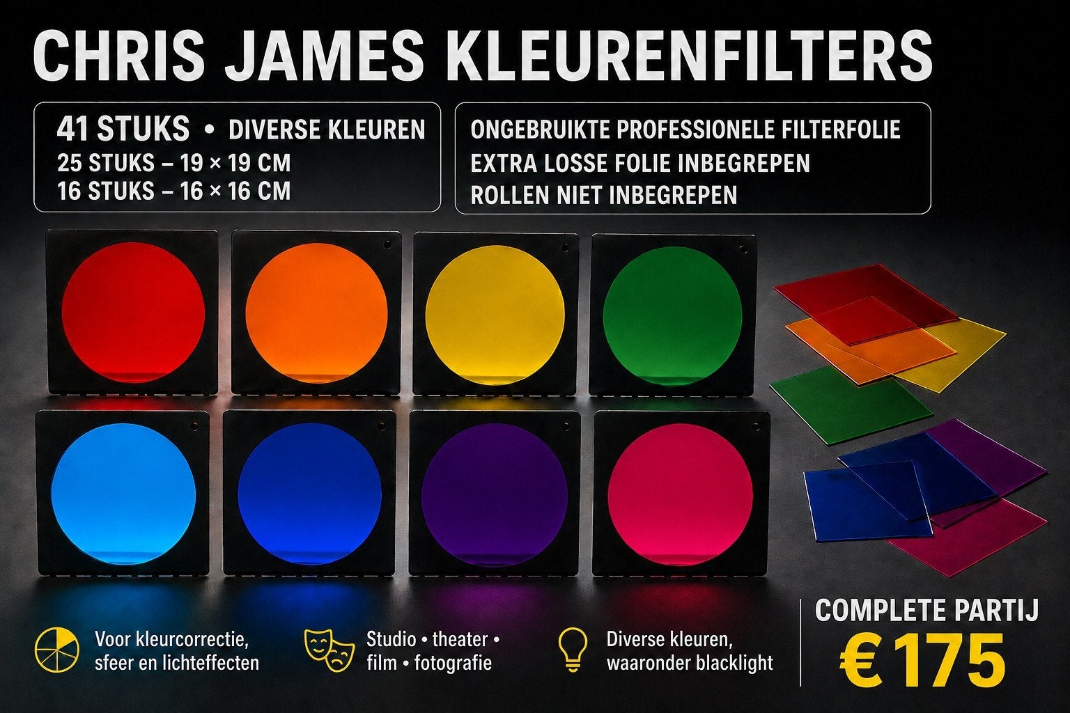 Professionele Chris James kleurfilters – 41 stuks, Ophalen of Verzenden, Zo goed als nieuw