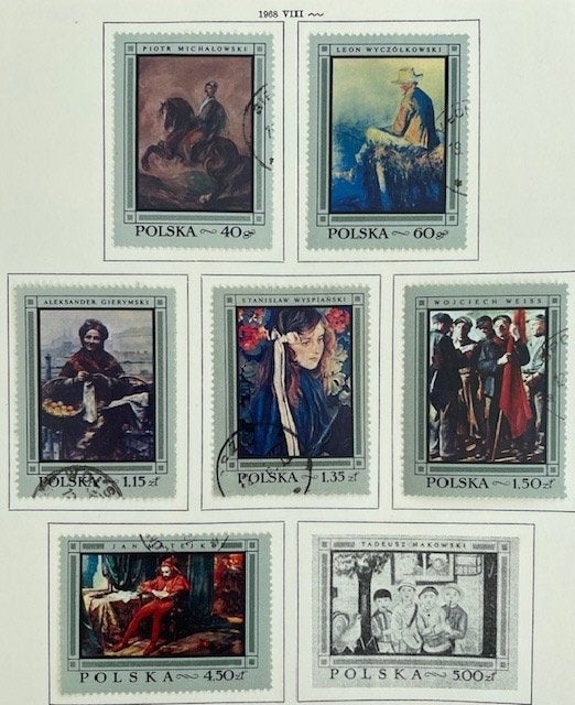 6x 1968 Poolse Schilderijen, Ophalen of Verzenden, Polen, Gestempeld