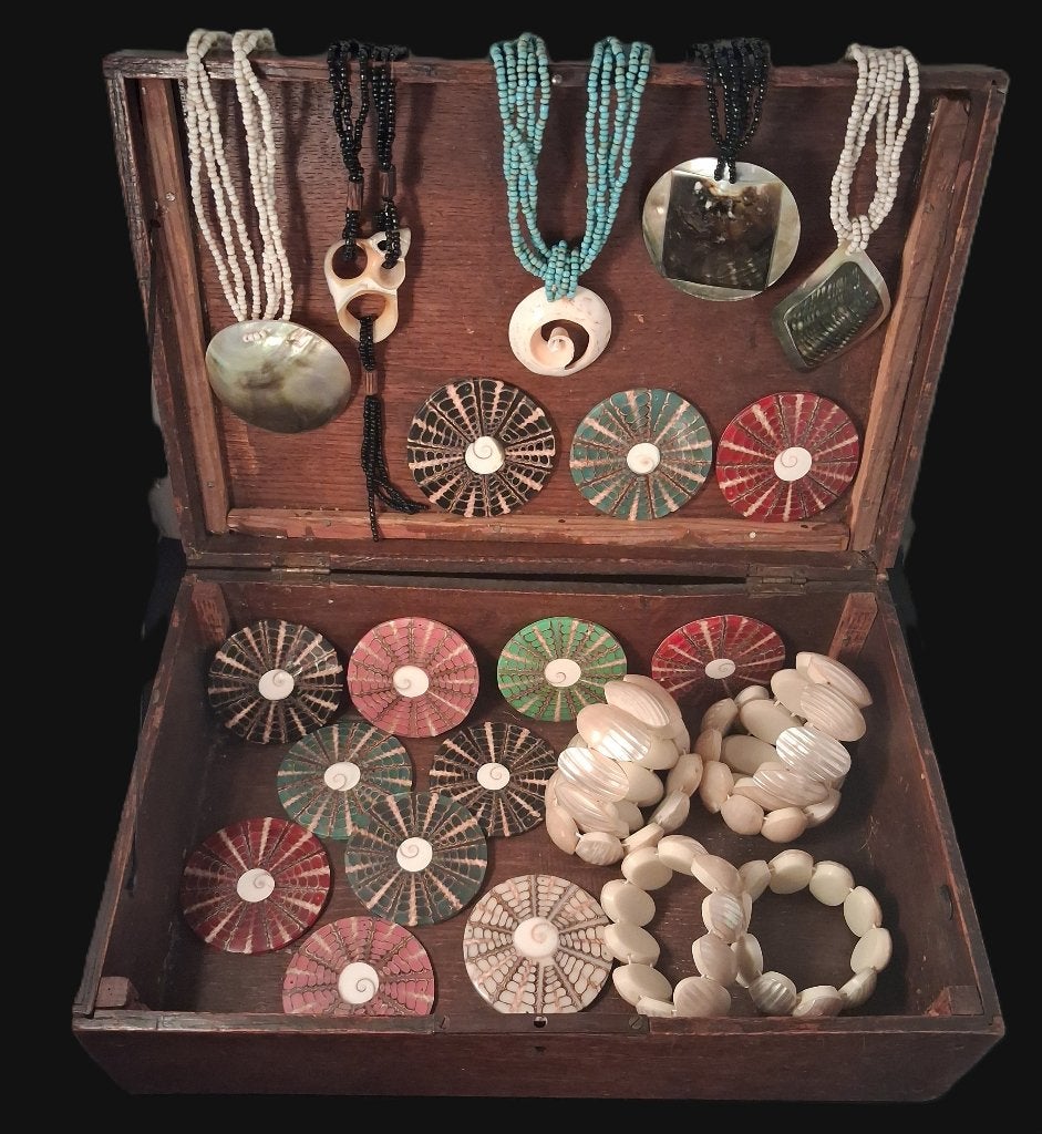 Etnische ketting 5 hanger schelp Parelmoer Shiva-oog doos, Overige kleuren, Nieuw, Ophalen of Verzenden, Overige materialen
