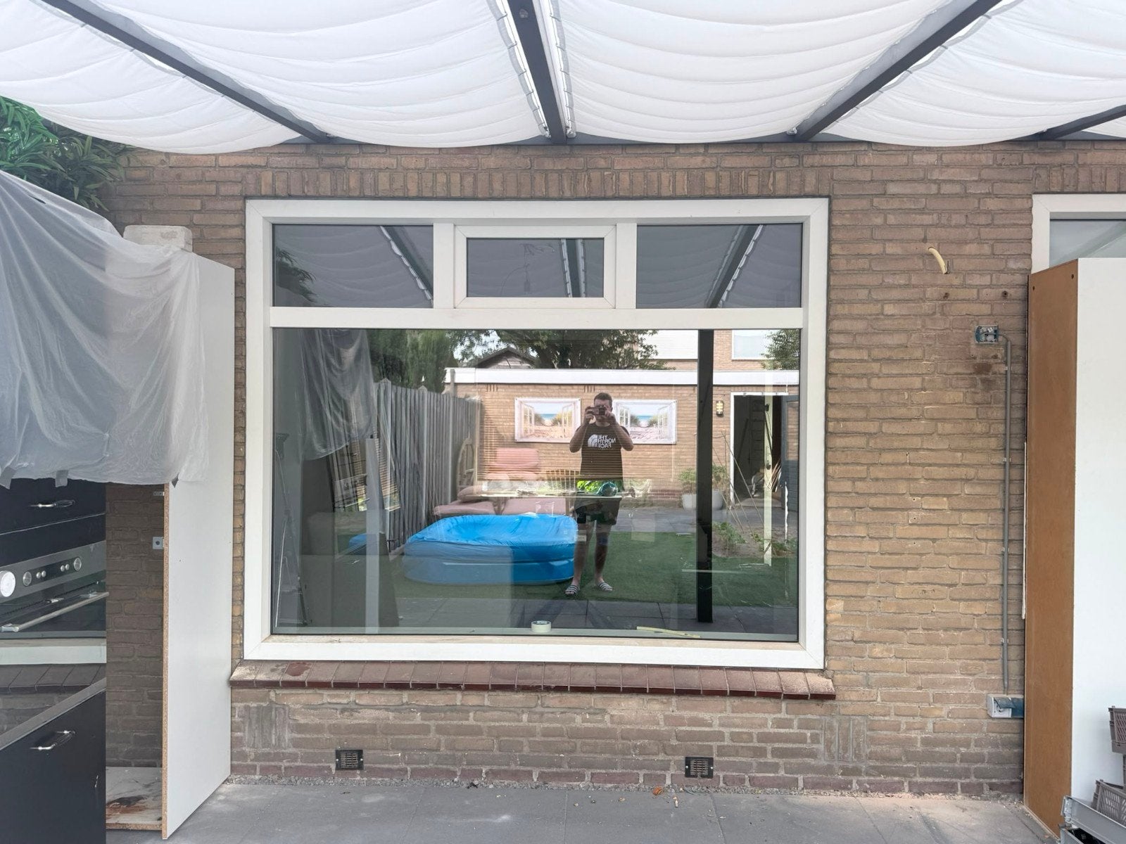 Gratis! Kunststof kozijn met dubbelglas, Ophalen, Gevelraam of Ruit, Gebruikt, 160 cm of meer