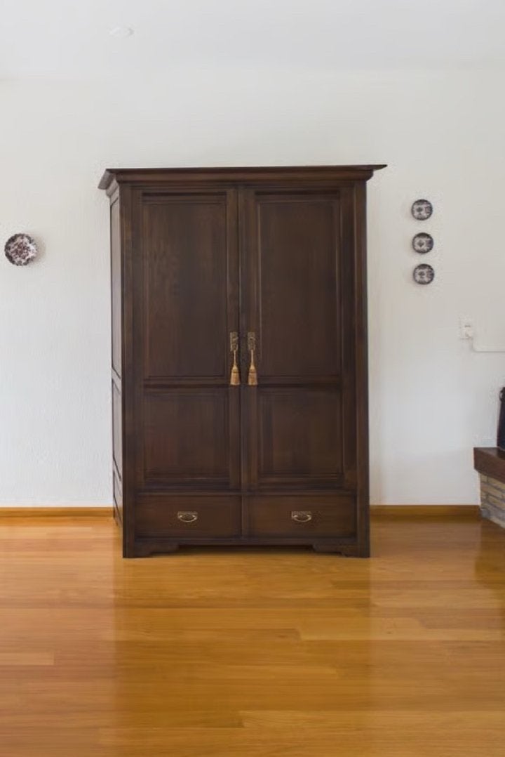 Klassieke donkerbruine houten kast met lades en deuren, Huis en Inrichting, Ophalen, Gebruikt, 50 tot 100 cm, Met lade(s)