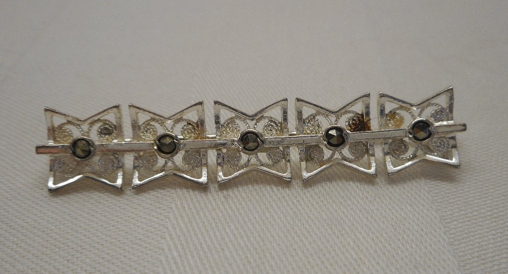 Zilveren vintage broche met markasiet nr.1066, 4 tot 7 cm, Verzenden, Zo goed als nieuw, Zilver