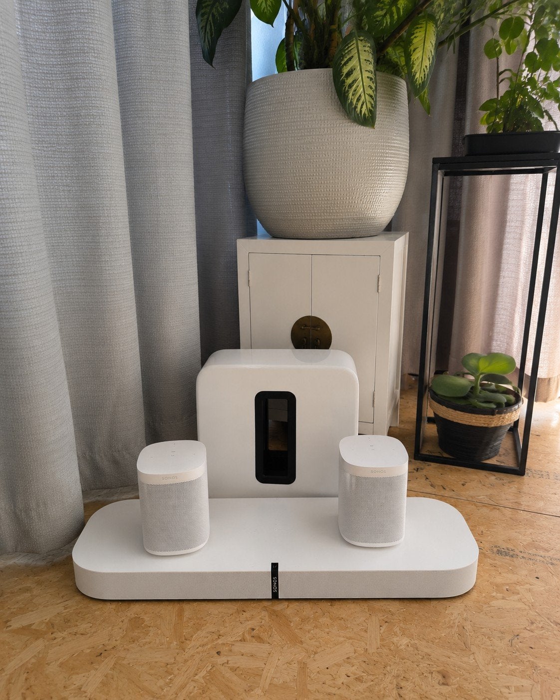 Complete Witte Sonos set! Playbase + Sub Gen 2 + 2x One SL, Ophalen, Met externe subwoofer, Zo goed als nieuw