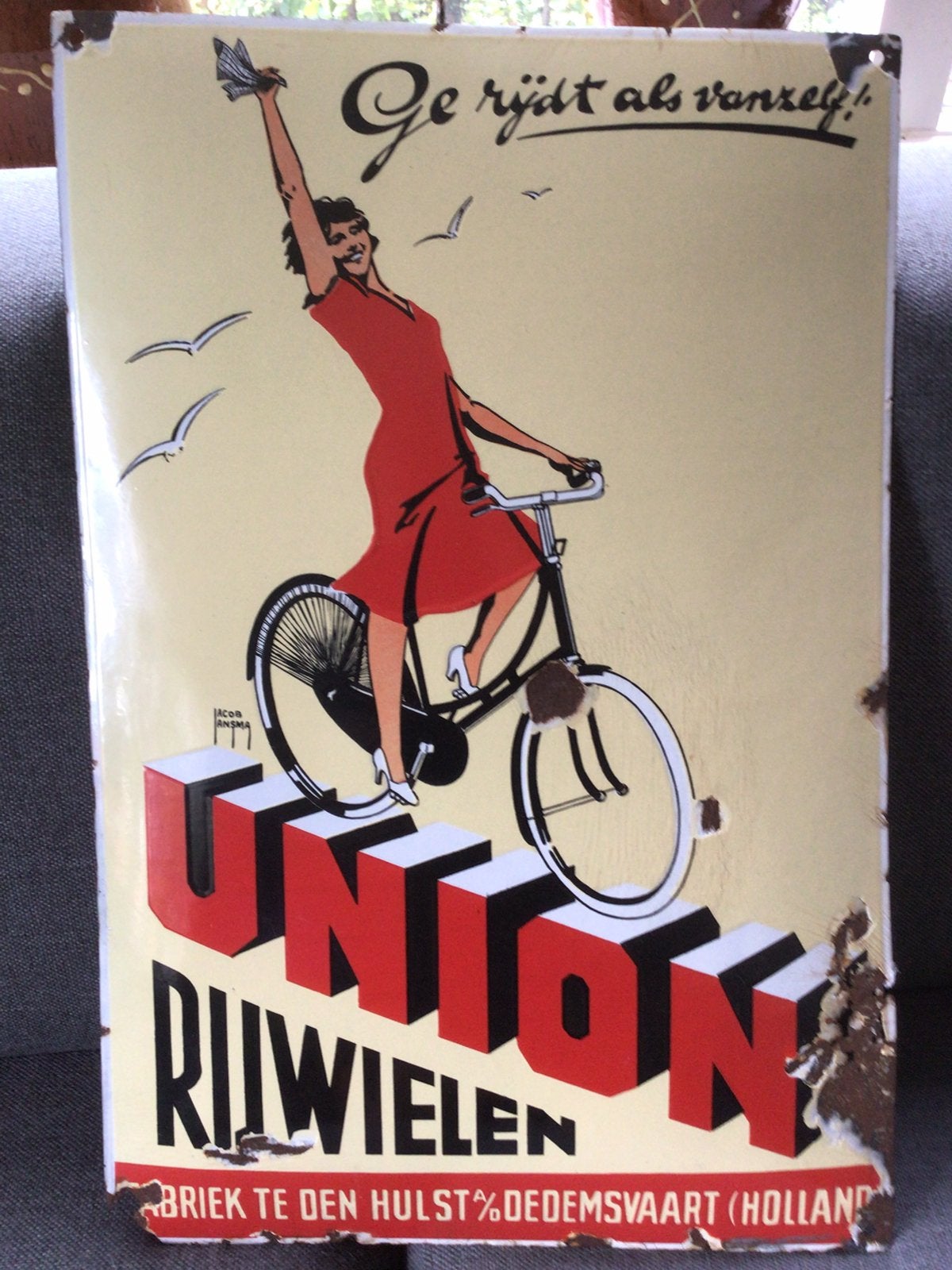 Emaillebord UNION rijwielen, Verzamelen, Merken en Reclamevoorwerpen, Ophalen of Verzenden, Zo goed als nieuw, Reclamebord