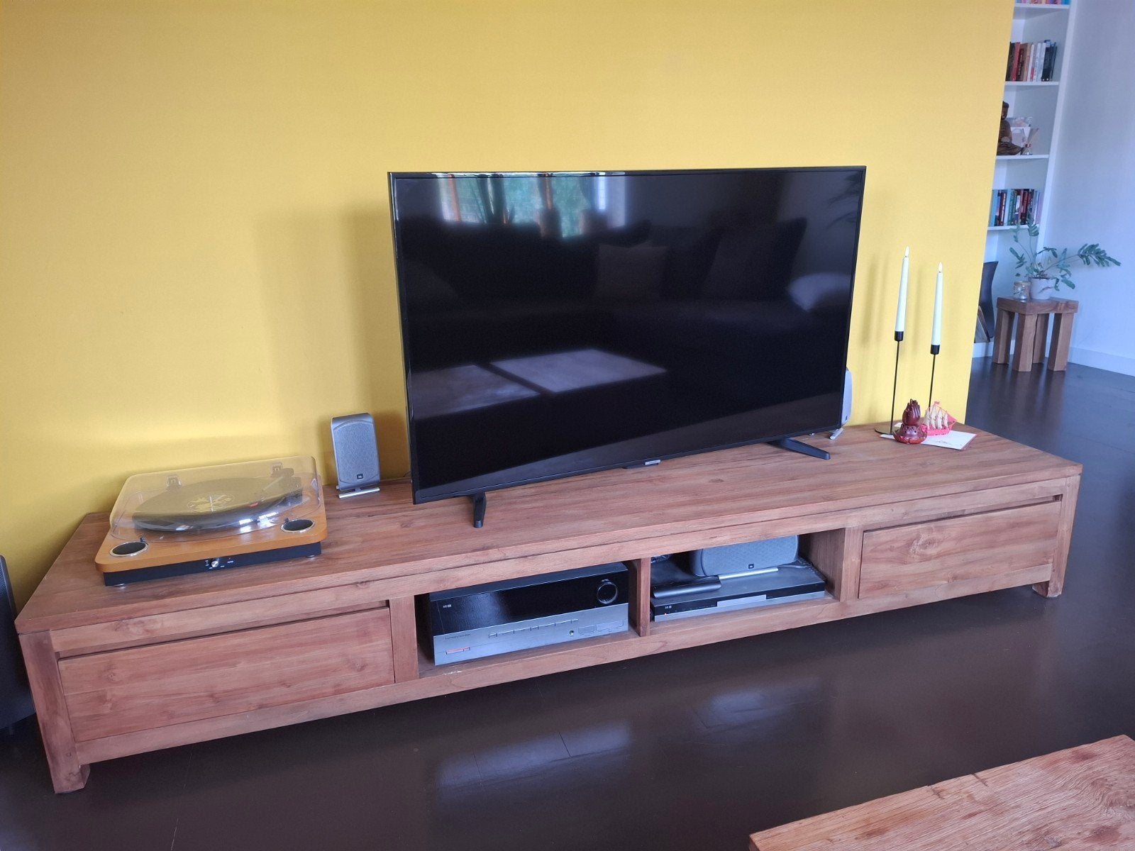 Teakhouten TV-meubel met veel opbergruimte, Huis en Inrichting, Ophalen, Gebruikt, Teakhout, 200 cm of meer