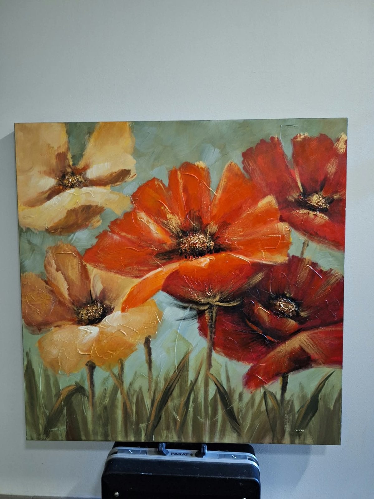 Groot Canvas Schilderij - Abstracte Bloemen 100x100 cm, Acrylverf, Ingelijst, Ophalen, Bloemen